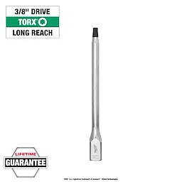 1/4" Drive T40 Long TORX Bit Socket features a slender, elongated shaft for accessing hard-to-reach areas. Lifetime guarantee included.
