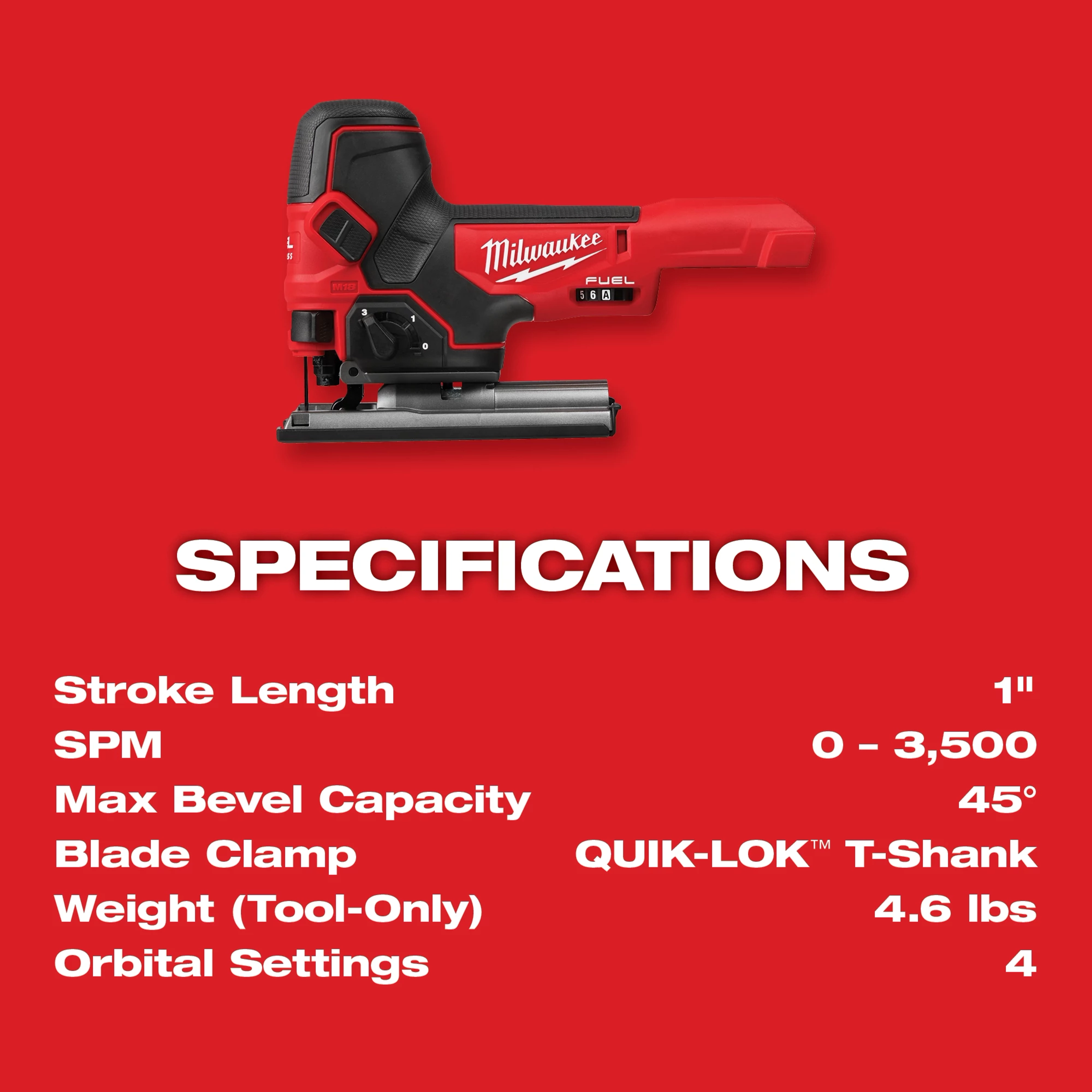 M18 FUEL Barrel Grip Jig Saw
Product Specifications