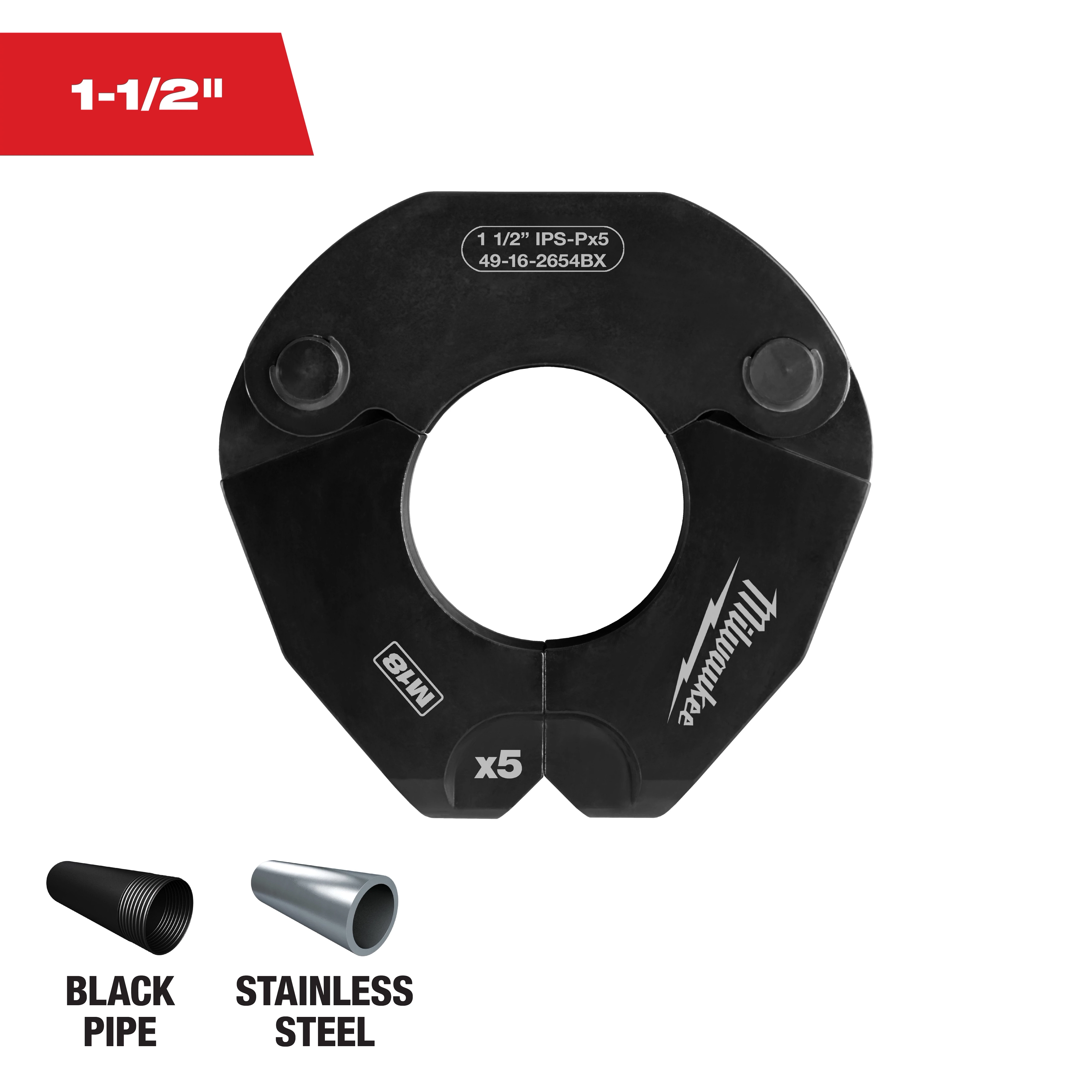 1-1/2" IPS-P Pivoting Press Ring for M18 FORCE LOGIC Press Tools, black with markings. Suitable for black pipe and stainless steel.