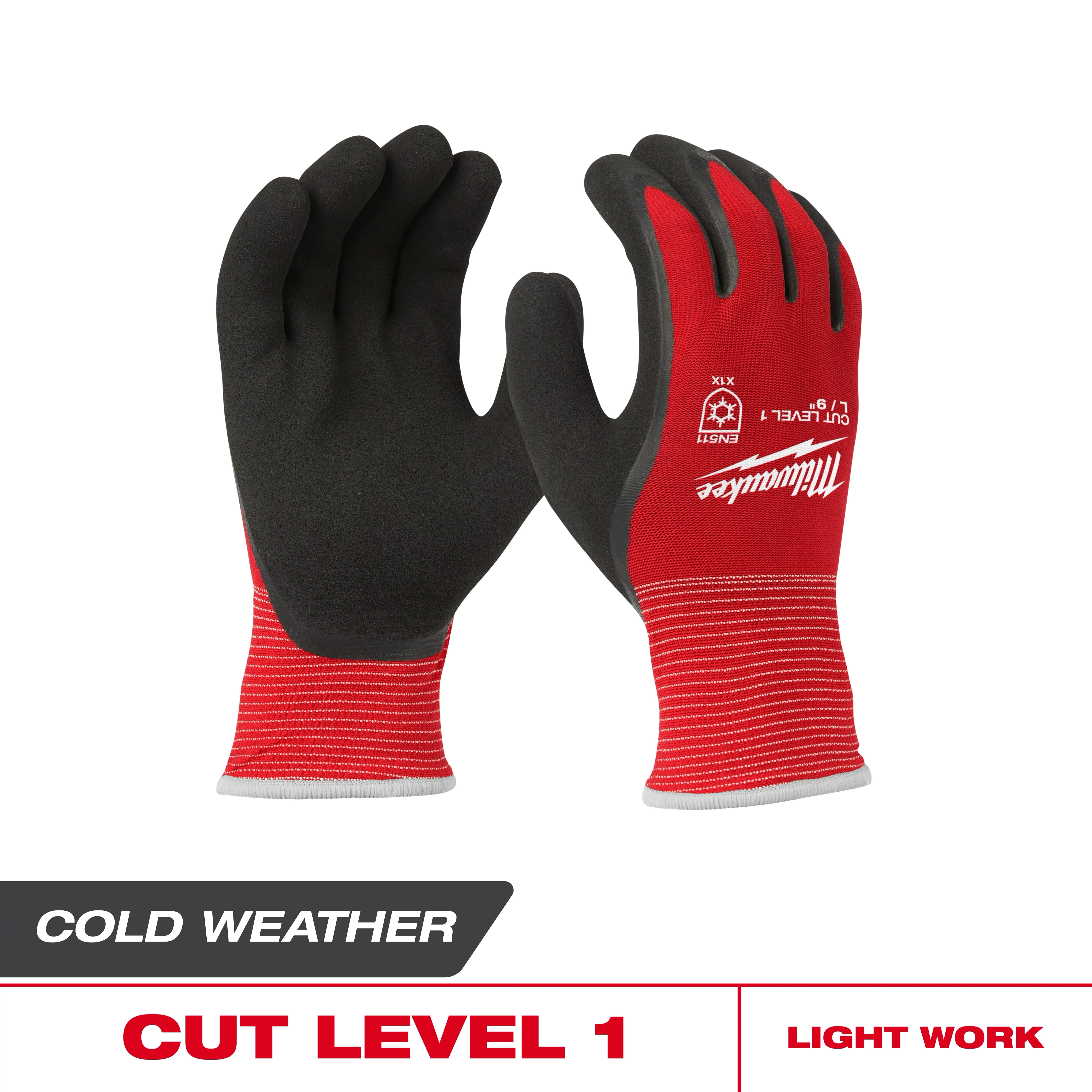 Cut Level 1 Winter Dipped Gloves in red and black, shown upright against a white background.
