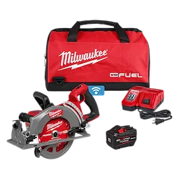 The M18 FUEL 7-1/4" Rear Handle Circular Saw w/ONE-KEY Kit includes a saw, battery, charger, and carrying bag. The kit provides advanced cutting performance with wireless tool tracking and compatibility.