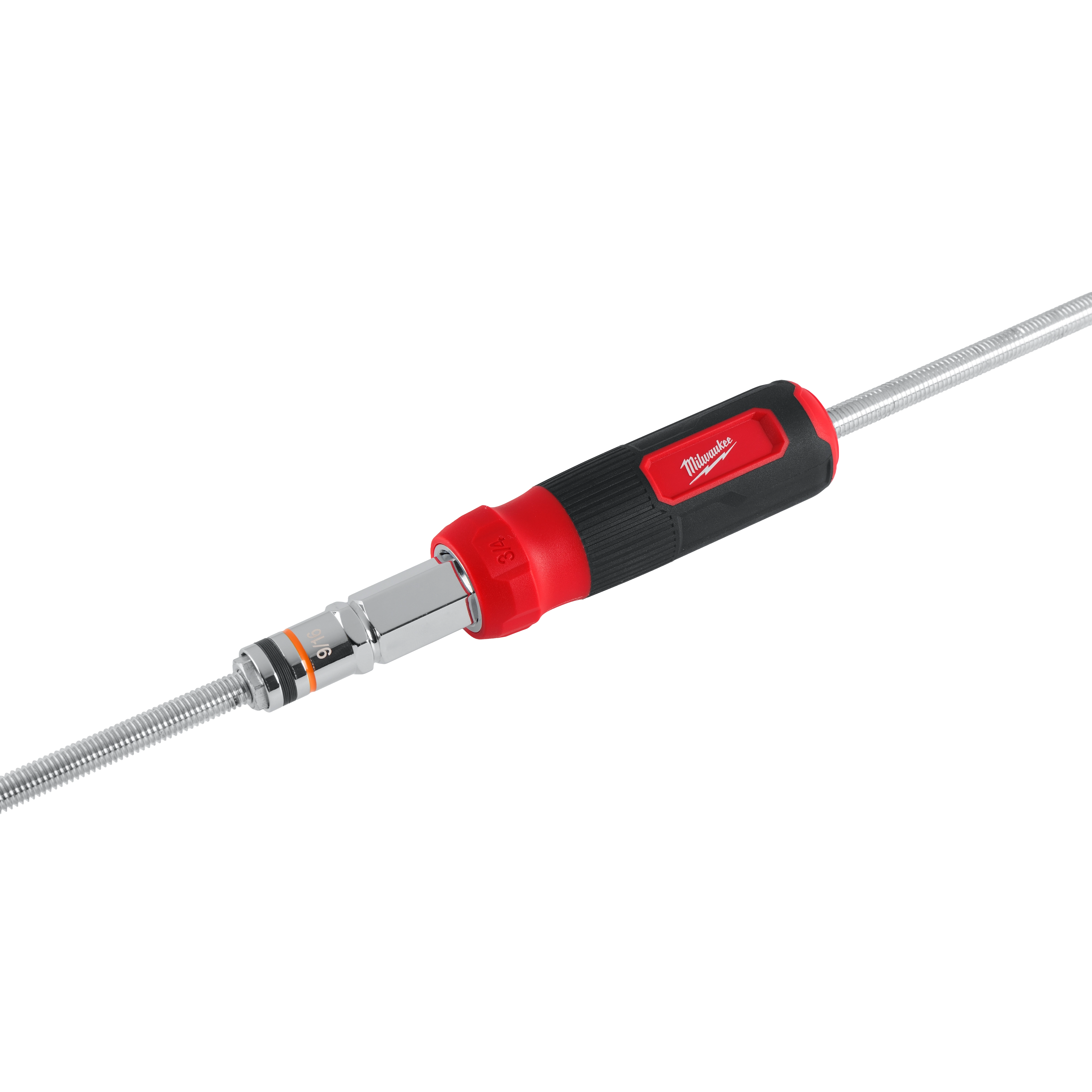 Red and black 7-IN-1 HollowCore Multi-Nut Driver with a textured handle, rotating nuts, and an extendable shaft.