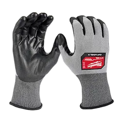 Cut Level 3 High Dexterity Polyurethane Dipped Gloves - XXL in grey and black with a red label on the back of the right hand.