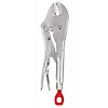 The 7” TORQUE LOCK™ Straight Jaw Locking Pliers are silver with a red adjustment screw. They feature a straight jaw for secure gripping, a locking mechanism, and a release lever for easy use.
