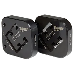 13/16" & 1-5/8" x 1-5/8" Combination Strut Shearing Dies by Milwaukee, in black, displaying size markings and notches.