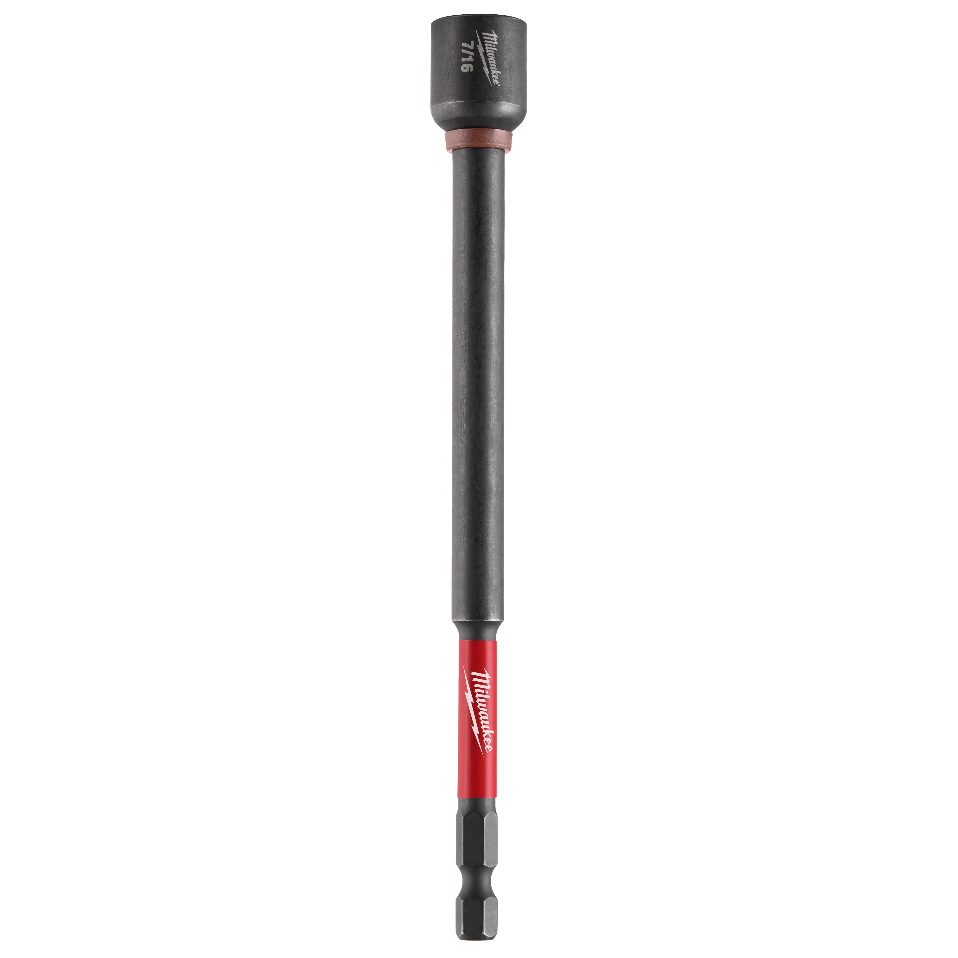 SHOCKWAVE Impact Duty 7/16" x 6" Magnetic Nut Driver with black and red design, featuring a hex shank and magnetic tip.
