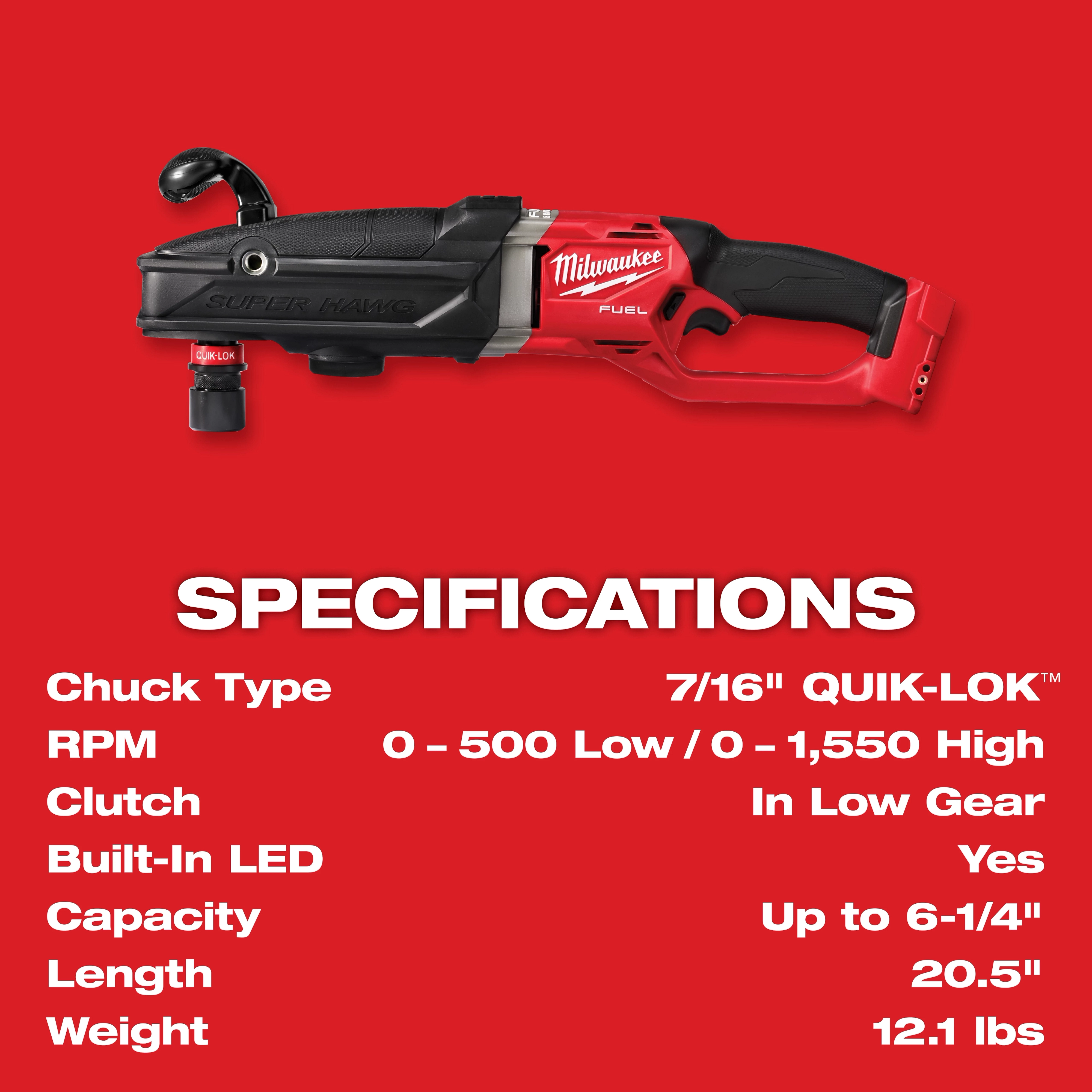 M18 FUEL™ SUPER HAWG™ Right Angle Drill w/ QUIK-LOK™