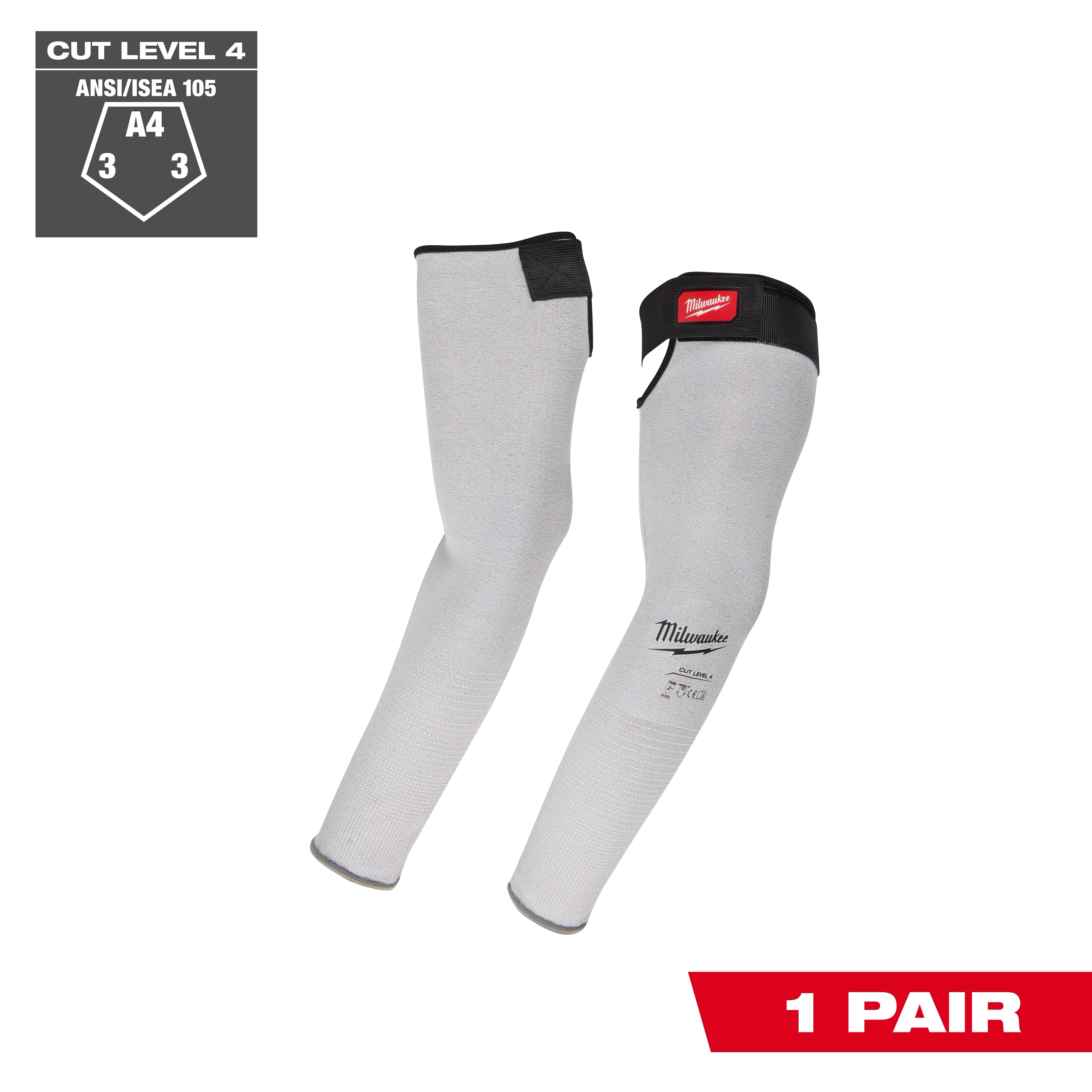 Cut Level 4 Protective Sleeves - 16" shown as a pair of long, light sleeves with black straps on a plain background.