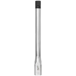3/8" Drive 10mm Long Hex Bit Socket with a metallic finish. The upper part is black with a hexagonal shape, while the lower part is a long, cylindrical silver shaft. The tool is designed for tightening or loosening hexagonal bolts.
