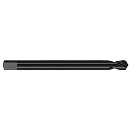The Pilot Bit is a black, cylindrical drill bit with a smooth shank and a sharp, spiral tip designed for precision drilling tasks. Ideal for use in woodworking and metalworking applications.