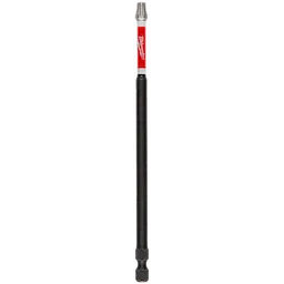 Image of a SHOCKWAVE™ 6" Impact TORX® T27 Power Bit from a 10-pack. The bit is long with a red and silver section featuring the Milwaukee logo and a black shaft.