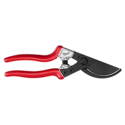 Red-handled 1” Angled Pruner with a black cutting blade and metal spring mechanism. Ideal for precise pruning tasks.