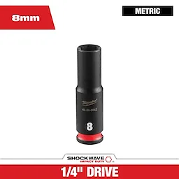 SHOCKWAVE Impact Duty 1/4" Drive 8MM Deep 6 Point Socket standing upright on a white background.