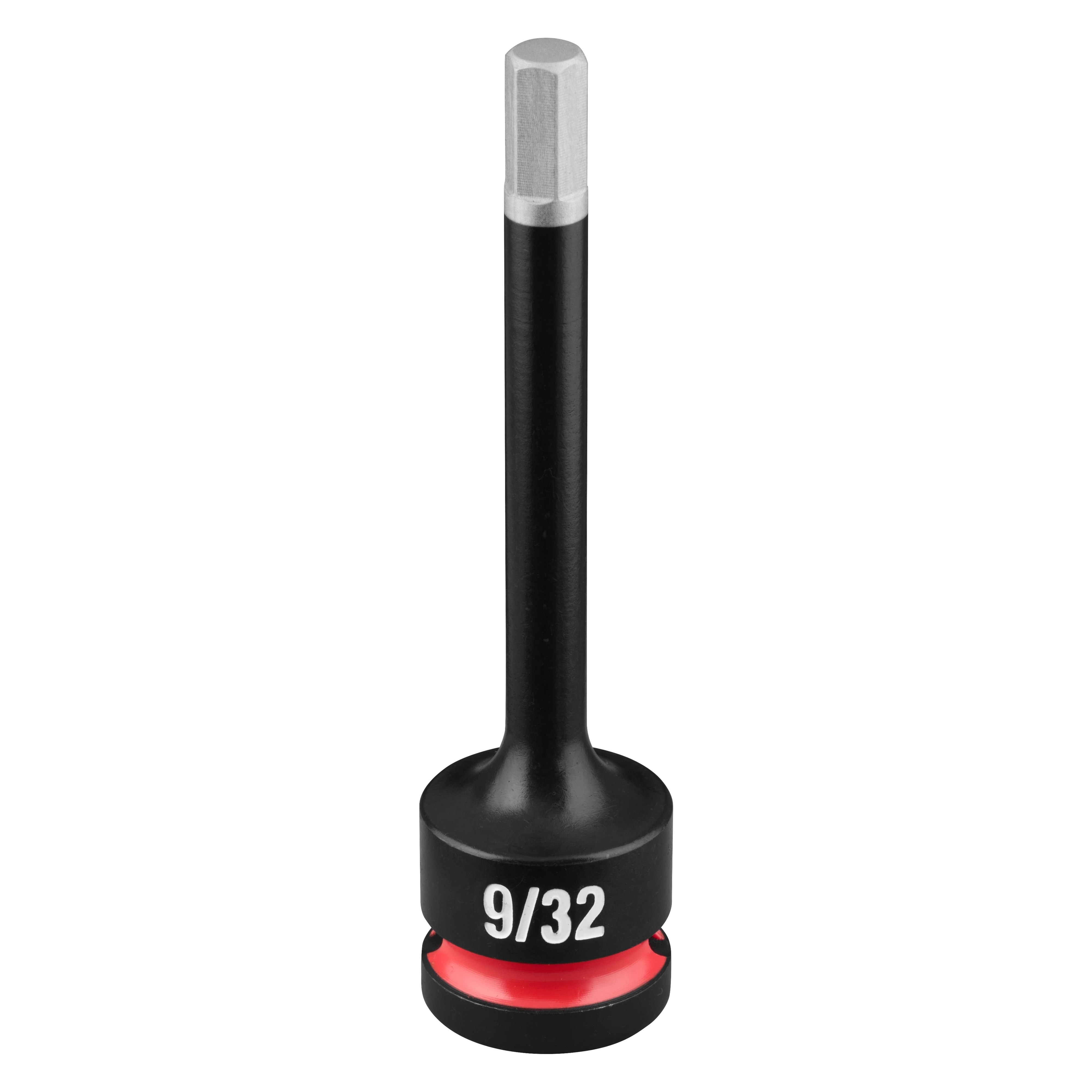 SHOCKWAVE Impact Duty 1/2" Drive 4" Hex 9/32" Bit Socket standing upright with 9/32 marking and red ring near base.