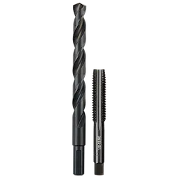 1/2"-13 Straight Flute Plug Tap and 27/64" Drill Bit are shown side by side with black finishes.