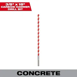 3/8 in. x 16 in. x 18 in. Carbide Hammer Drill Bit for drilling concrete, stone, and masonry, shown with a red spiral design.