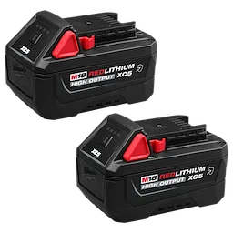 Two black M18 REDLITHIUM HIGH OUTPUT XC5 Resistant Battery Two Pack units side by side on a plain background.
