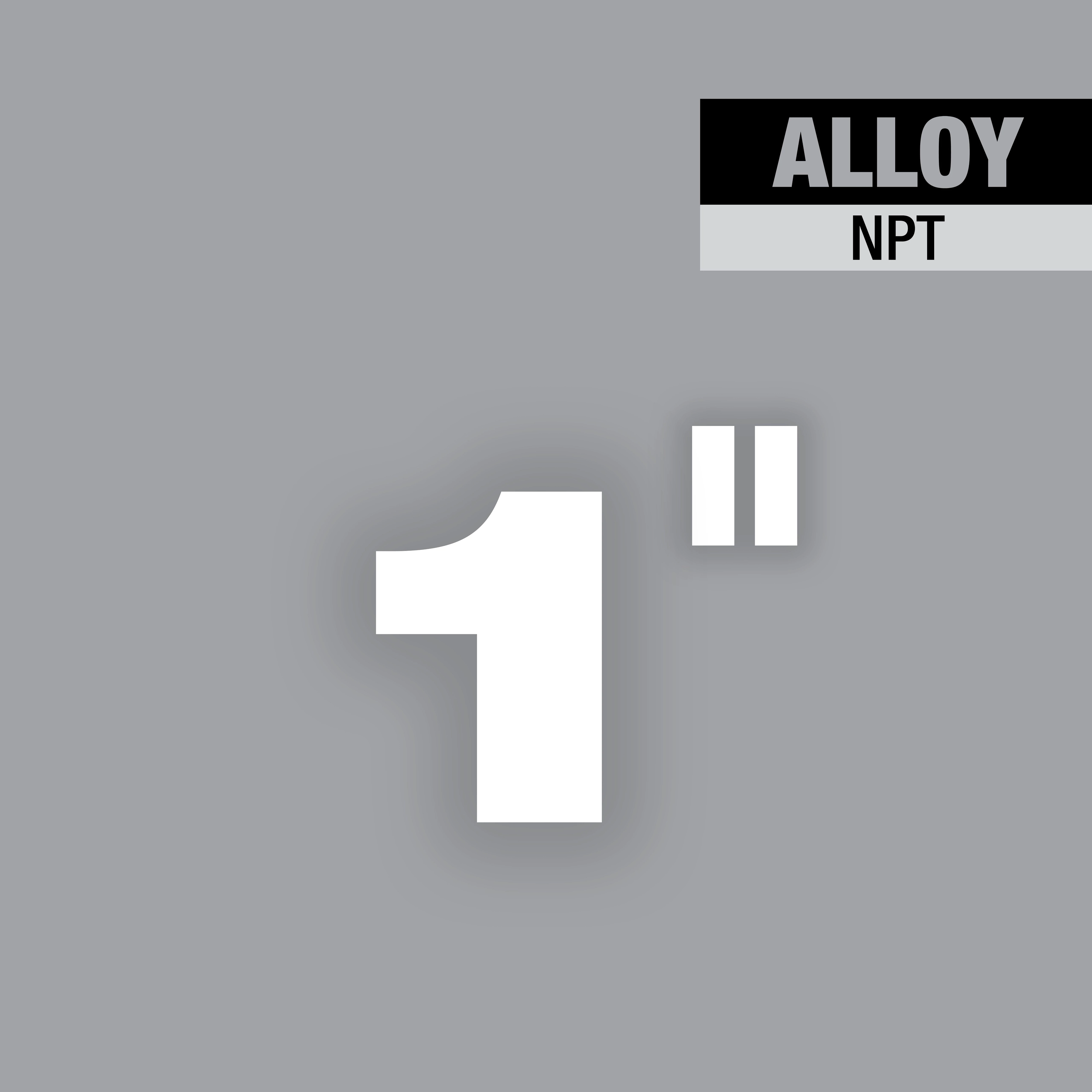 1%22%20ALLOY%20NPT%20Forged%20Aluminum%20Die%20Head with a gray background and "1-inch" displayed prominently in white text.