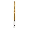 17/64" SHOCKWAVE RED HELIX Titanium Drill Bit with a hex shank, gold-colored twist shaft, and silver base for high durability.