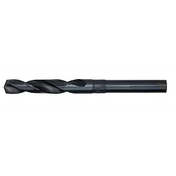 The image displays a 9/16" S&D black oxide drill bit. It features a twisted design for efficient drilling and a black oxide coating for enhanced durability and corrosion resistance. The drill bit is suitable for various metalworking tasks and has a hex shank for secure attachment to a drill.