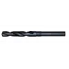 The image displays a 9/16" S&D black oxide drill bit. It features a twisted design for efficient drilling and a black oxide coating for enhanced durability and corrosion resistance. The drill bit is suitable for various metalworking tasks and has a hex shank for secure attachment to a drill.
