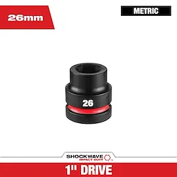 SHOCKWAVE Impact Duty 1" Drive 26MM Standard 6 Point Socket shown upright with a bold 26 marking and red band.