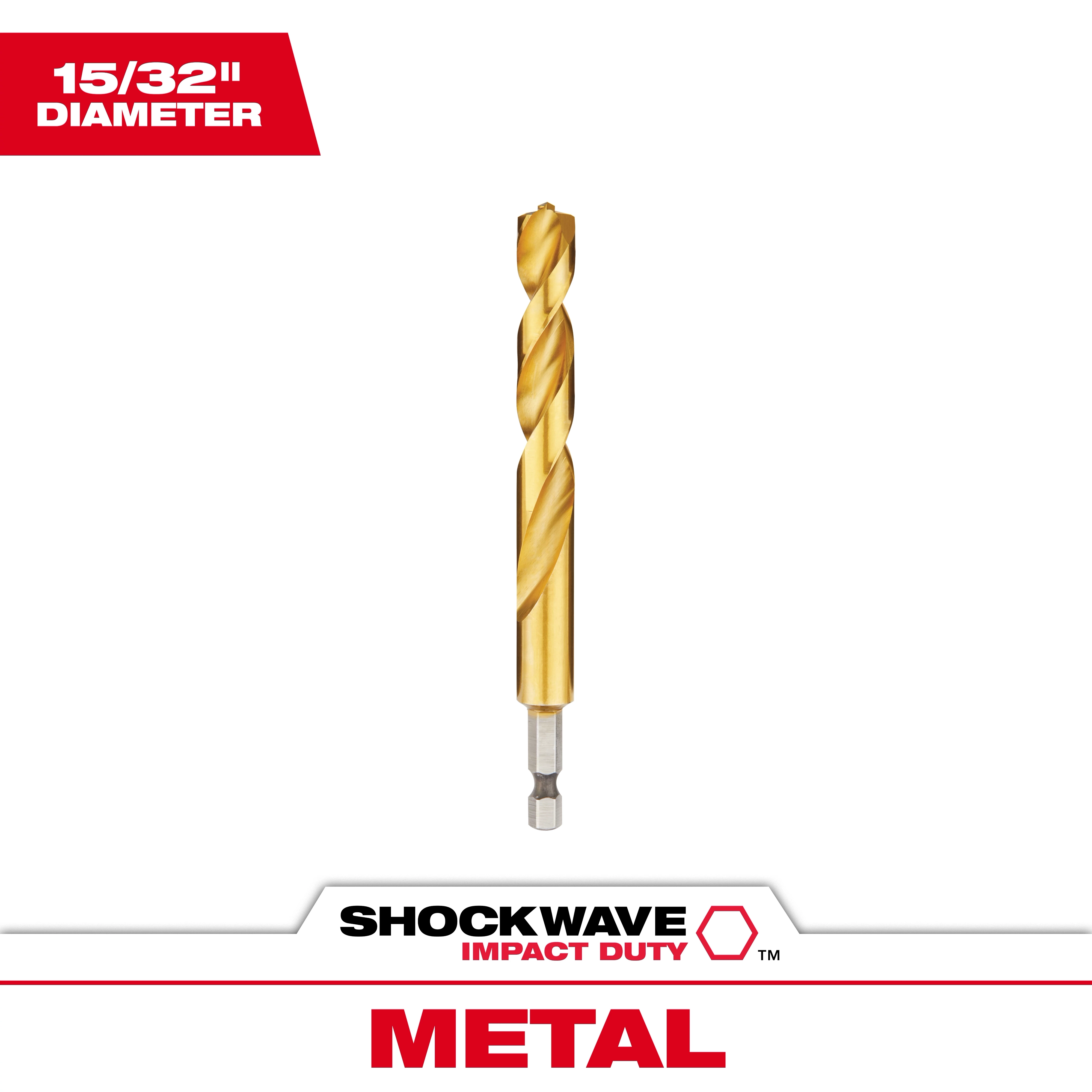 48-89-4627 Primary Image showing a 15/32 inch diameter Shockwave Impact Duty metal drill bit.