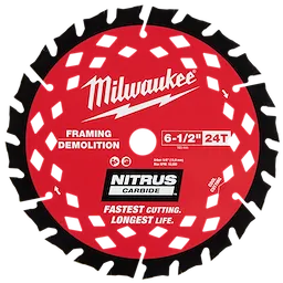 Milwaukee 6-1/2" 24T Nitrus Carbide Framing & Demolition Circular Saw Blade, designed for fast cutting and long life.