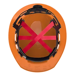 Top view of BOLT Orange Full Brim Vented Hard Hat w/6pt Ratcheting Suspension (USA) - Type 1, Class C