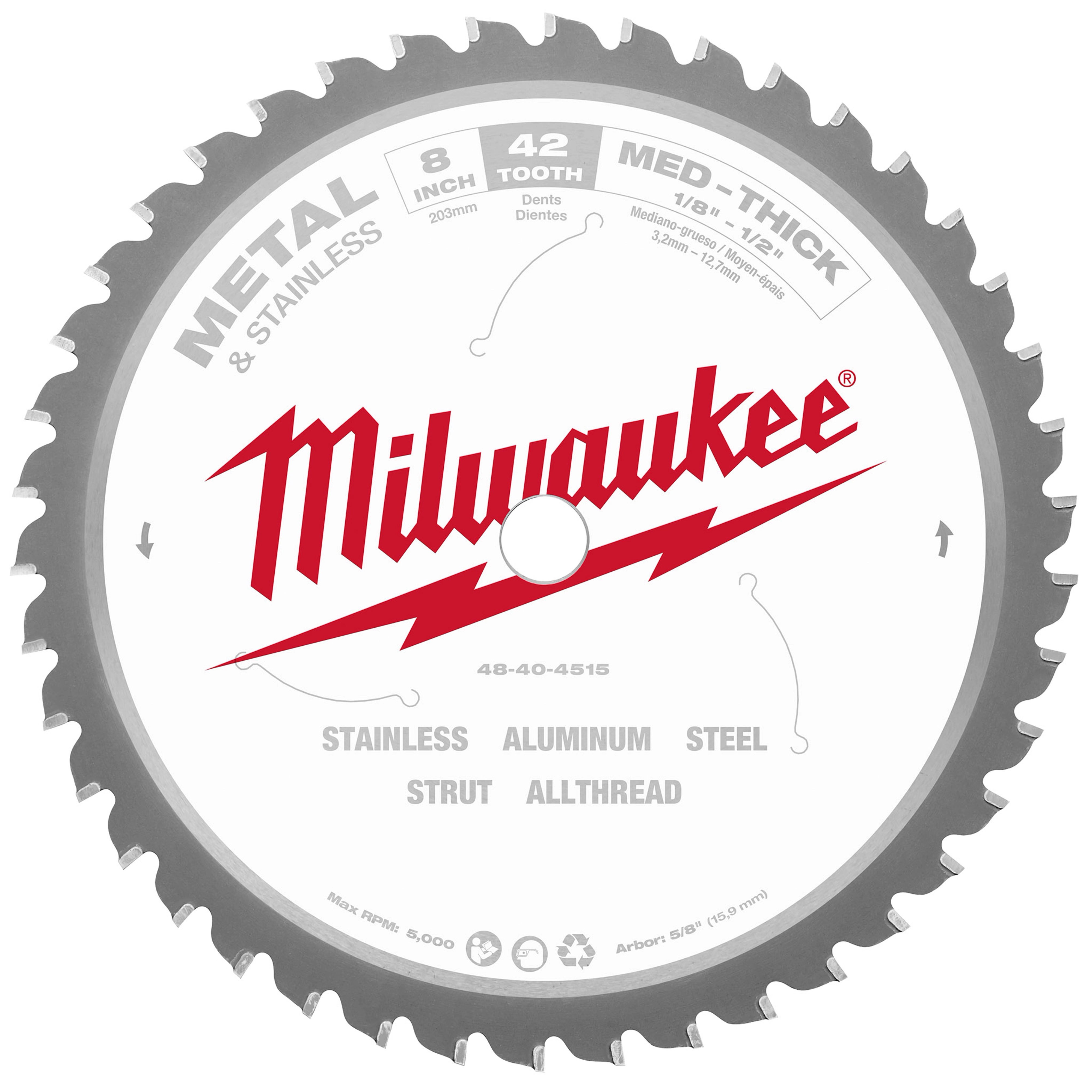 8" Metal Cutting Circular Saw Blade, 5/8" Arbor with 42 teeth for cutting stainless steel, aluminum, and other metals.