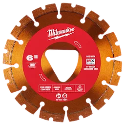 Orange 6” x .100” Diamond Blade for Green Concrete with a red center labeled for use with MX Fuel 6" Green Concrete Saw.