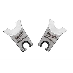 Two W%20Style%3A%20W-164%20Die pieces, made of metal with a grey finish, featuring the Milwaukee brand logo and product number 49-16-W164 engraved on each die. They have a distinctive cut-out and are positioned side by side against a white background.