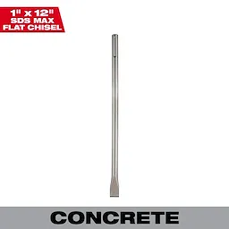 1" x 12" SDS Max Flat Chisel for concrete demolition featuring a long, slender steel design with a flat chisel tip.
