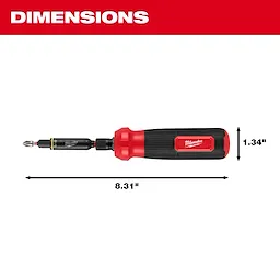 The 8-IN-1 Multi-Bit & Nut Driver with SHOCKWAVE Impact Duty Bits & Nut Drivers features a red and black handle. The tool measures 8.31 inches in length and 1.34 inches in width.