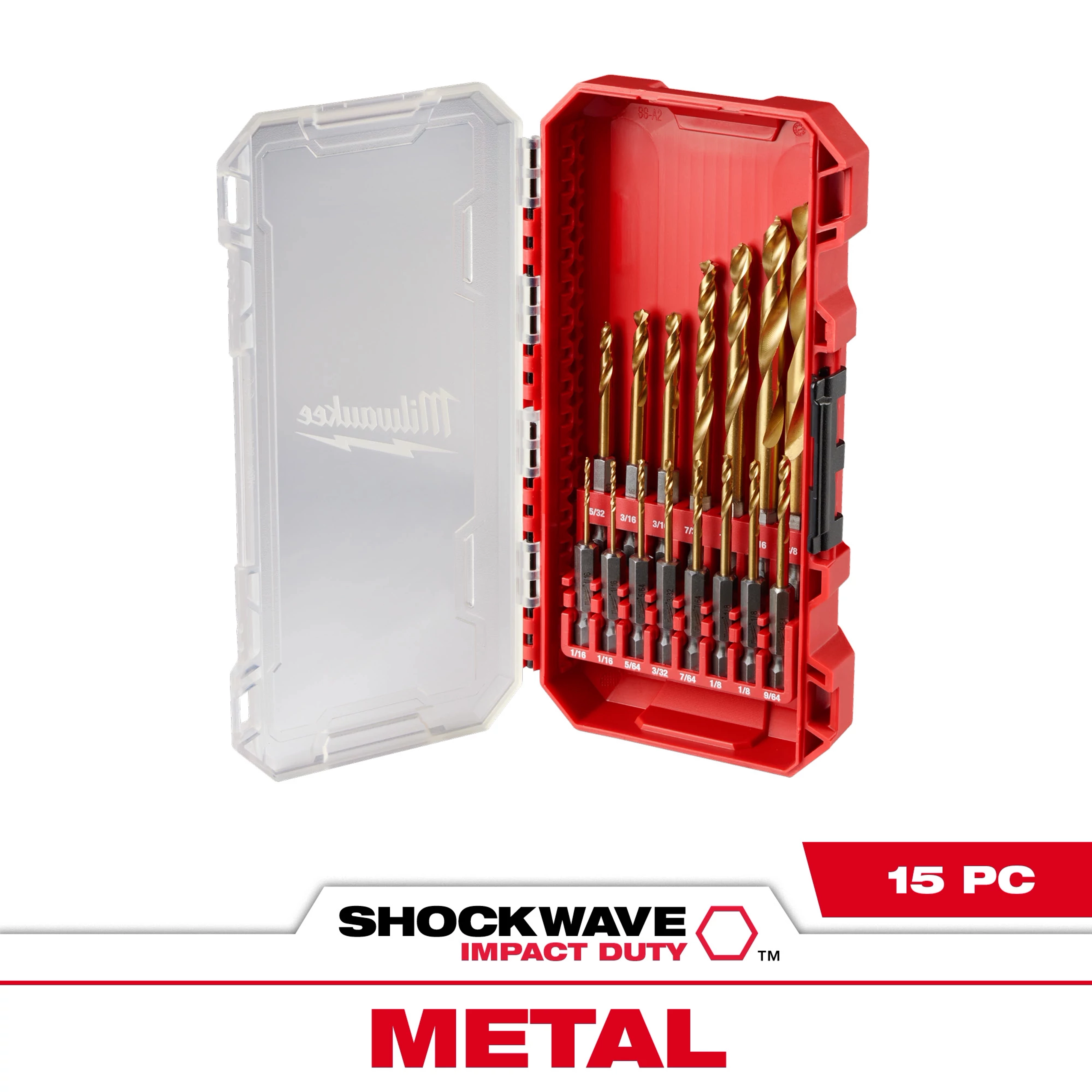 SHOCKWAVE Impact Duty™ RED HELIX™ Titanium Drill Bit Set - 15PC