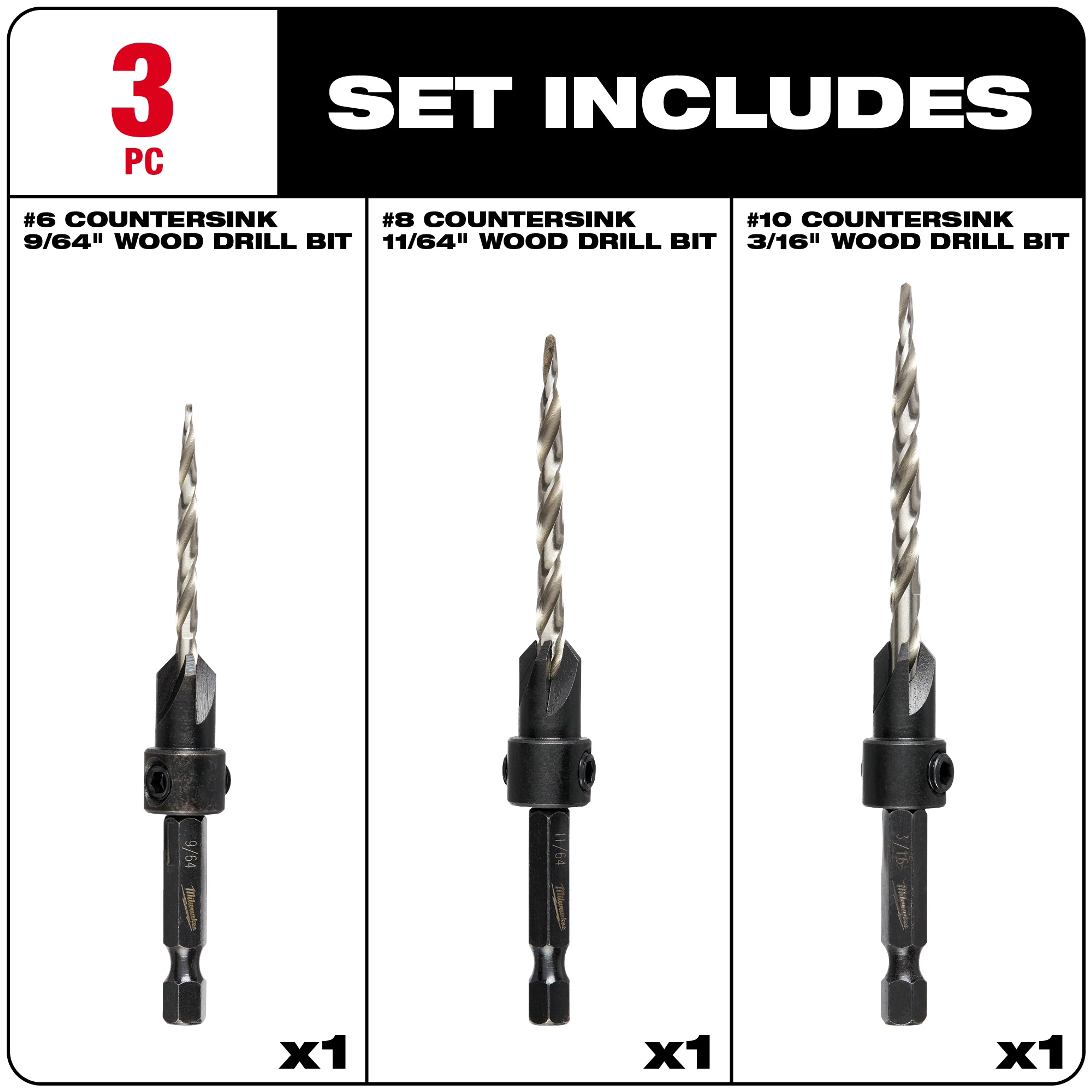 #6/#8/#10 3PC COUNTERSINK SET