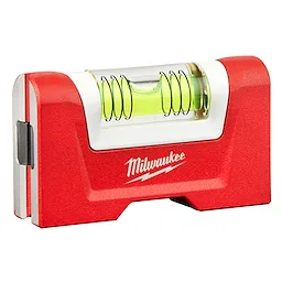 Milwaukee Pocket Level, red with white accents, features a horizontal bubble vial for leveling applications.