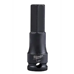 The 3/8" Drive 1/2" Hex Bit Socket is a durable tool with a black finish, featuring the Milwaukee brand logo and “1/2” engraved on the socket base.