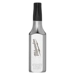 The 1/4" Drive T27 Tamper Proof TORX Bit Socket features a chrome finish with a black tamper-proof TORX head. The handle is inscribed with the manufacturer's logo and the size T27.