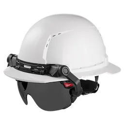 BOLT Eye Visor Tinted Dual Coat Lens attached to a Milwaukee Safety Helmet