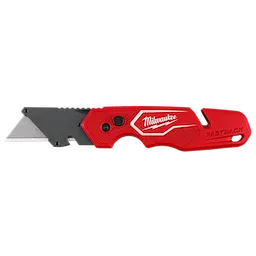 FASTBACK Folding Utility Knife with Blade Storage shown open with a visible metal blade and textured red handle.