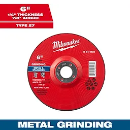 Red 6" x 1/4" x 7/8" Metal Grinding Wheel - Type 27 for metal & stainless grinding. Max RPM: 10,200; includes product details.