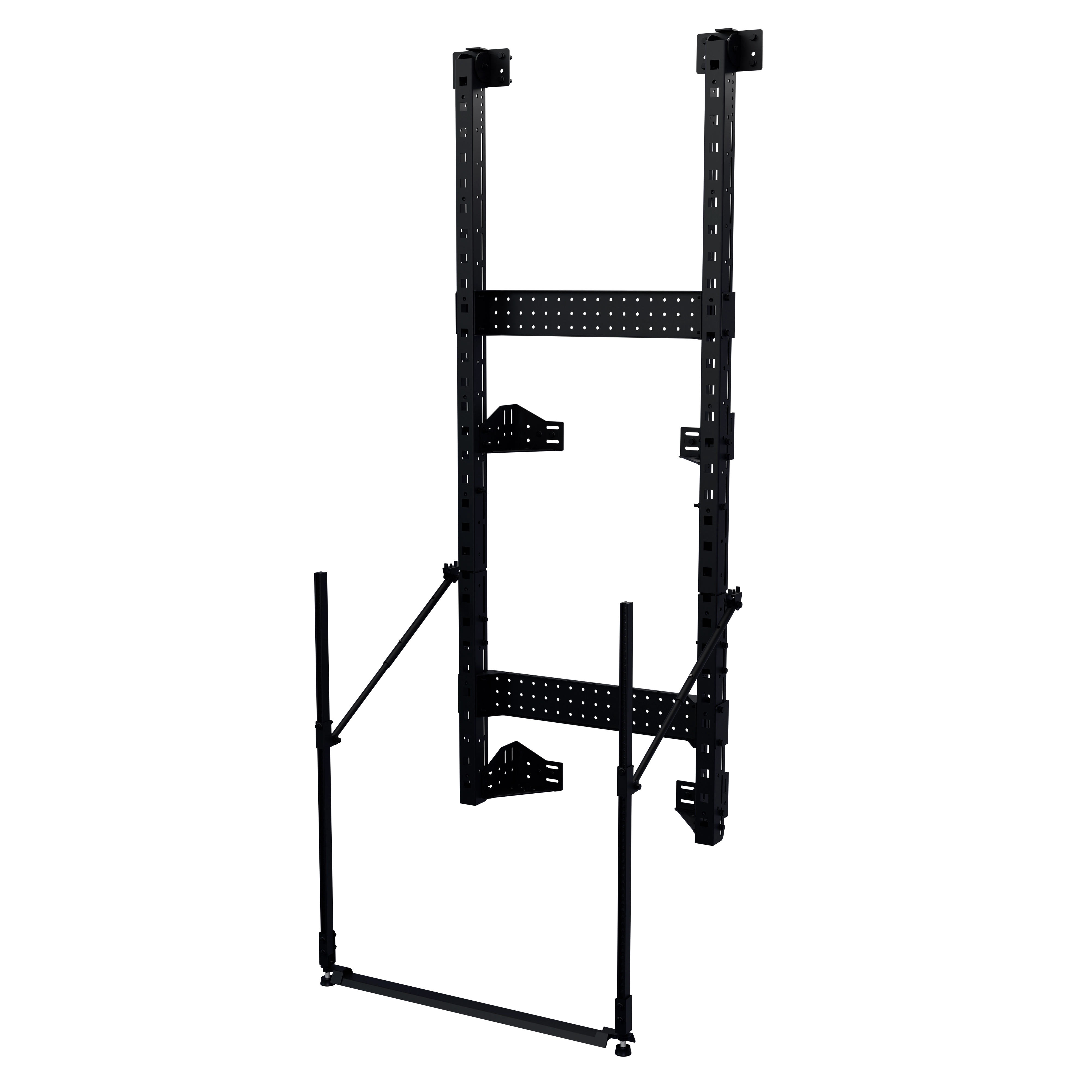 The PACKOUT™ Rack Frame is a modular black metal frame for storage solutions. It features vertical and horizontal support bars and adjustable components, allowing customizable configurations. The sturdy design is ideal for organizing tools and equipment.