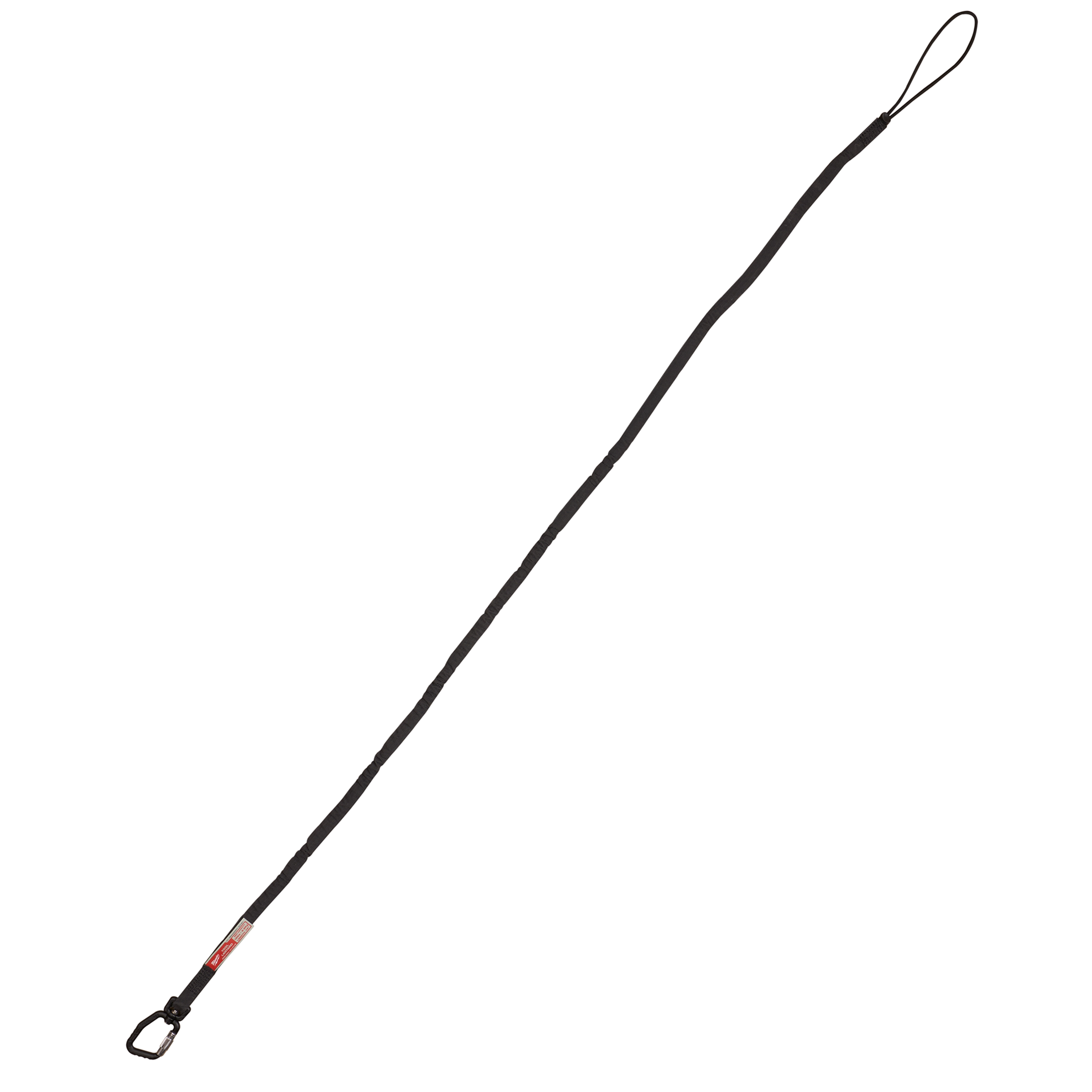 15LBS 72" Extended Reach Locking Tool Lanyard, a black adjustable strap with a metal clip, designed for securing tools.