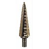 The Milwaukee Cobalt Step Bit #4 features a tapered design with engraving for various hole sizes ranging from 3/16 to 7/8 inches. The durable cobalt construction is ideal for drilling through tough materials. The bit has a hex shank at the base for secure attachment to drills.