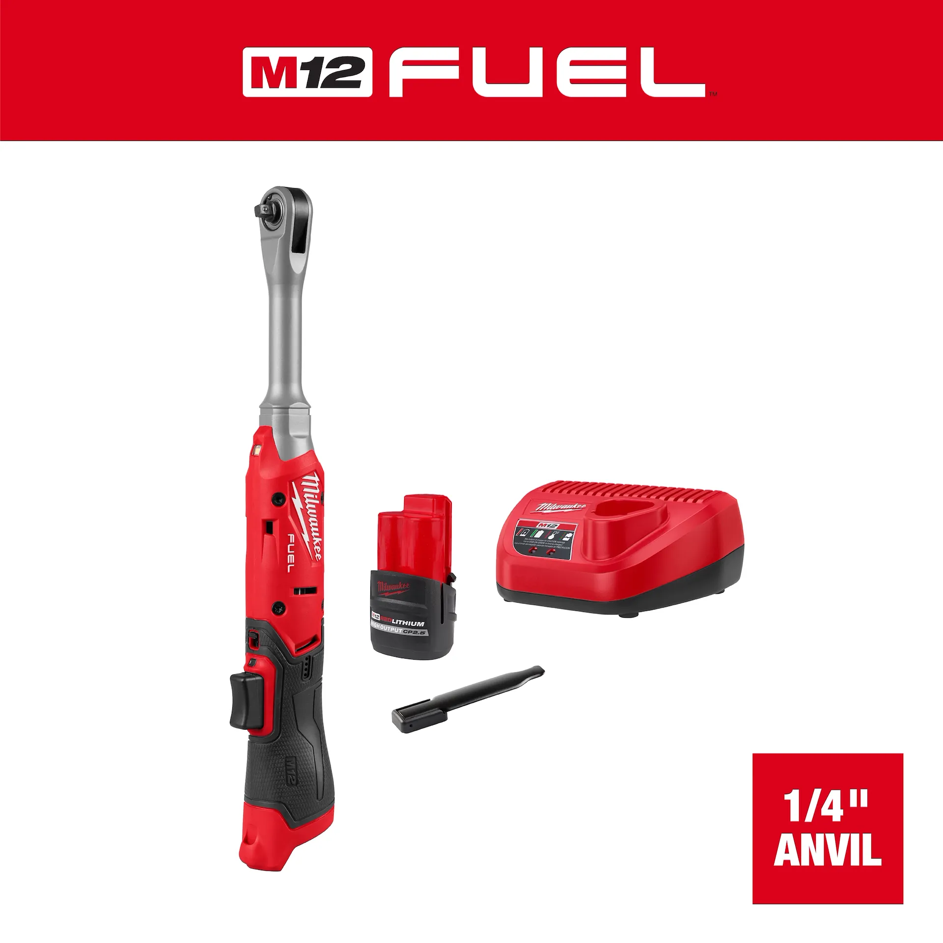 Milwaukee M12 FUEL 1/4 inch Extended Reach Ratchet Kit 3058-21