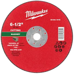 6-1/2" x 1/8" x 5/8" DKO Masonry Cut Off Wheel for cutting masonry, with a central hole for mounting, max RPM 9,300.