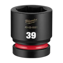 SHOCKWAVE Impact Duty 1" Drive 39mm Standard 6 Point Socket standing upright with visible size marking 39.