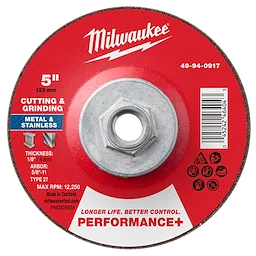 5" x 1/8" x 5/8"-11 Performance+ Dual Metal Cut & Grind Wheel - Type 27, designed for cutting and grinding metal and stainless steel.