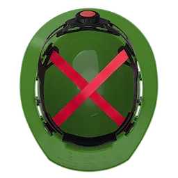 Top view of BOLT Green Full Brim Vented Hard Hat w/4pt Ratcheting Suspension (USA) - Type 1, Class C.